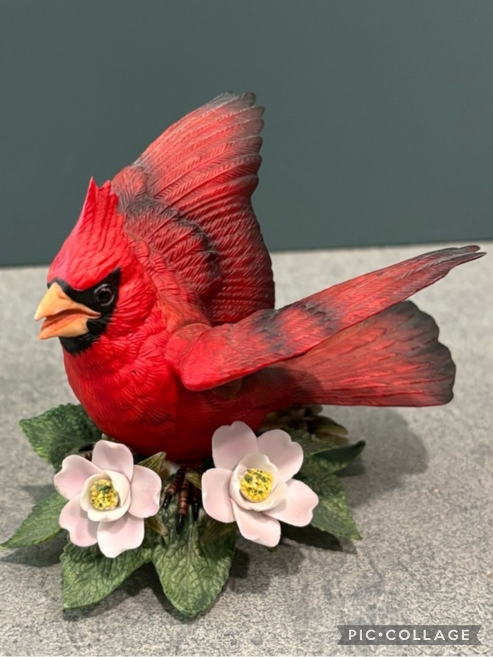 Lenox Red Male Cardinal Figurine with Pink Floral Base In Original Box